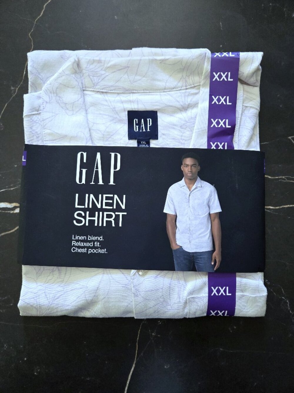 NWT GAP Linen Blend Lavender Floral Short Sleeve Shirt Size XXL